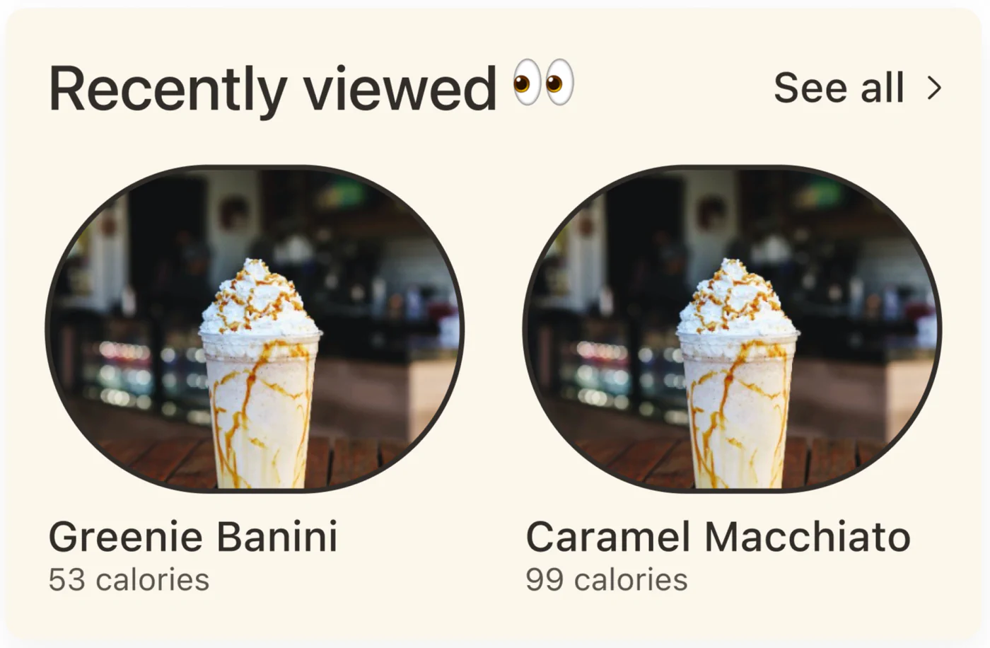 Coffee Co. recently viewed component with circular drink imagery