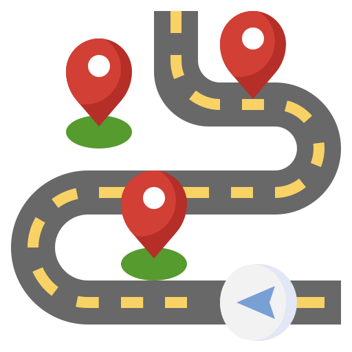 Illustrated route map with location pins